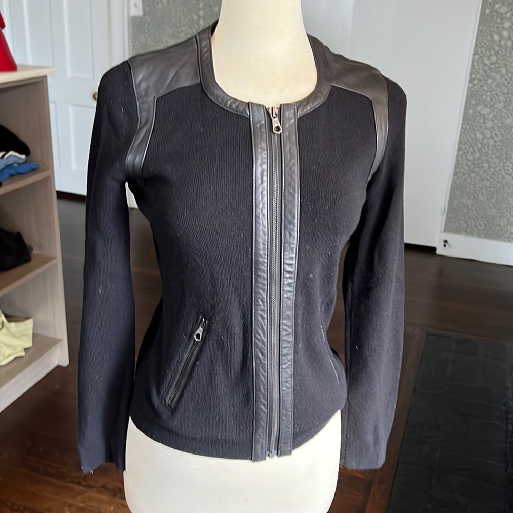 Rag & Bone black leather and cashmere zip cardigan sweater size S